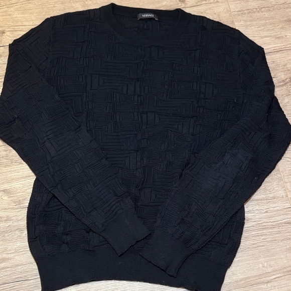 Versace Textured Black Crewneck Sweater